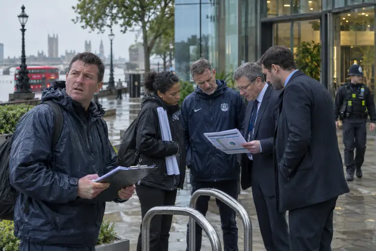 Outside the CSRF headquarters in central London after publication of the audit, community coaches and officials gather to read the findings.