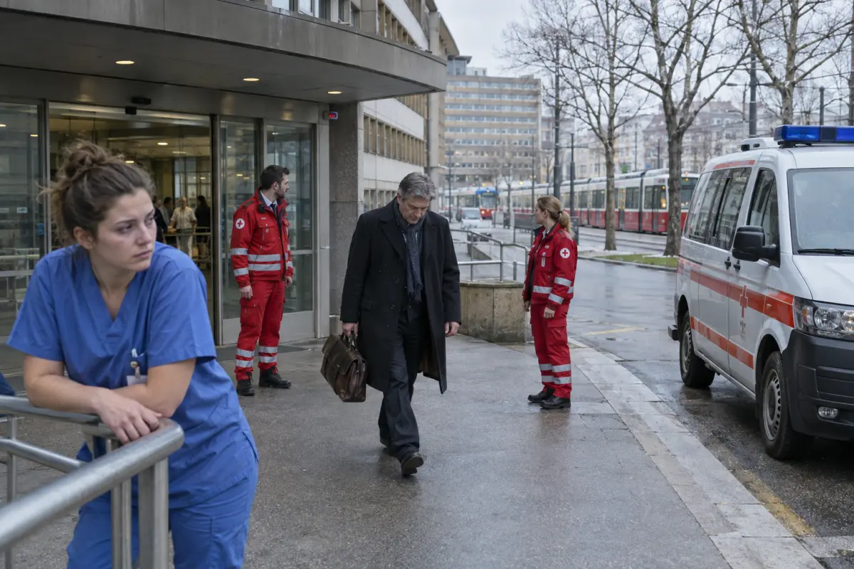 Dr Fridolf Olofsson leaves Central Vienna University Hospital after announcing his resignation, Vienna, 22 September.