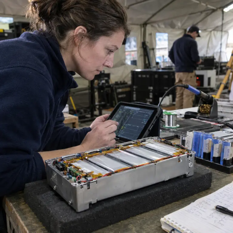 Battery pack used in the winning prototype examined at the Da Nang hangar.