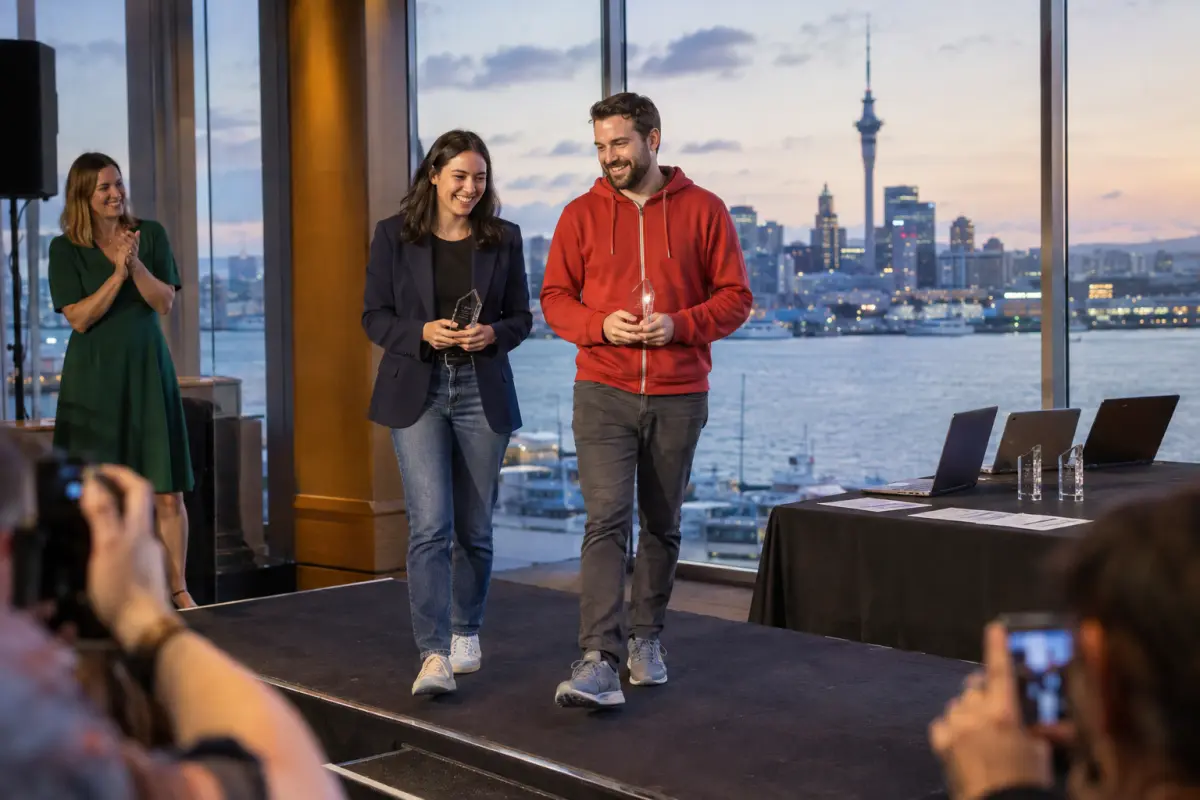 Finalists at the Aotearoa AI Challenge awards ceremony in Auckland in June, where judges rewarded creativity as well as accuracy.
