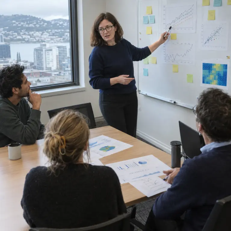 Professor Marion Pfister and colleagues review graphs used in the Otago analysis, Wellington.