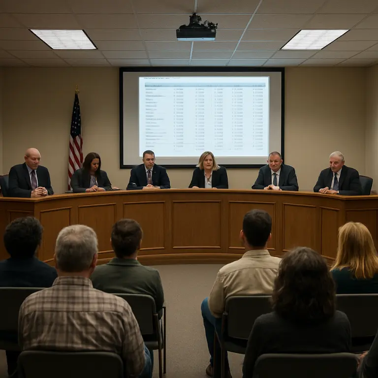 Meadstown council meeting where the Miners' investment was discussed; residents urged for greater transparency.