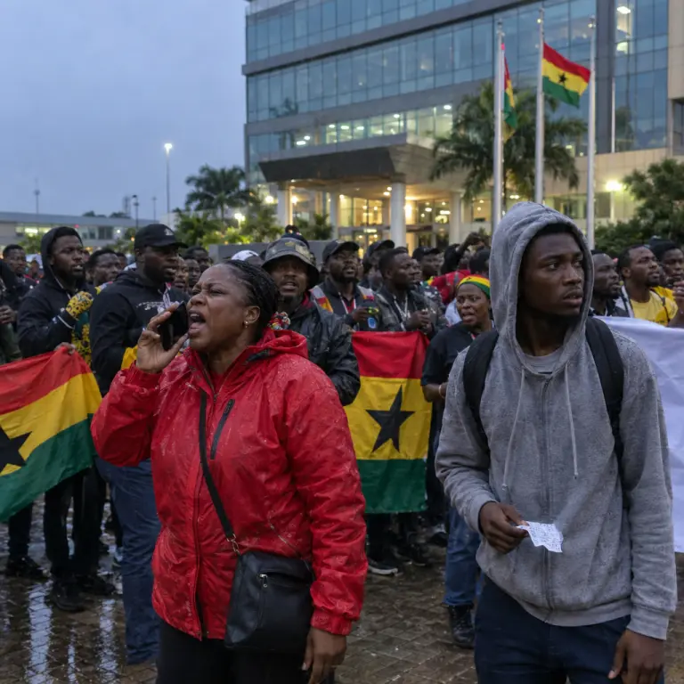 Fans demand answers outside federation offices in Accra after weekend matches were cancelled.