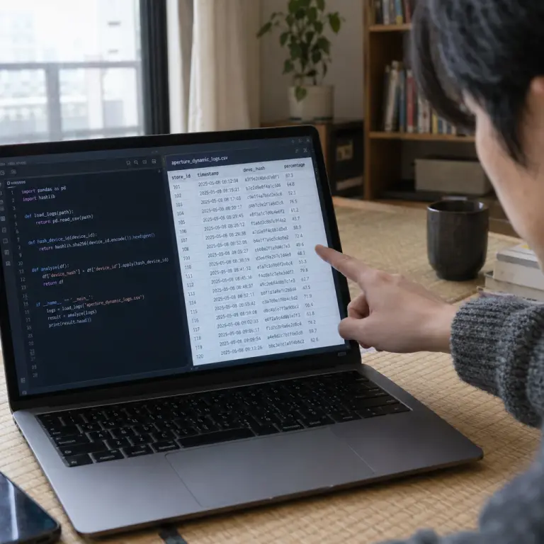 An analyst studies a CSV of price logs tied to hashed device identifiers, Tokyo, 16 September 2026.