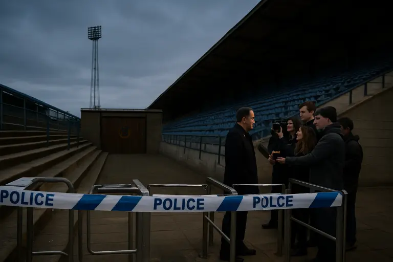 Meadow Lane, Riverton — Police tape closes the turnstiles at Riverton Athletic after a court injunction, 21 September 2026.