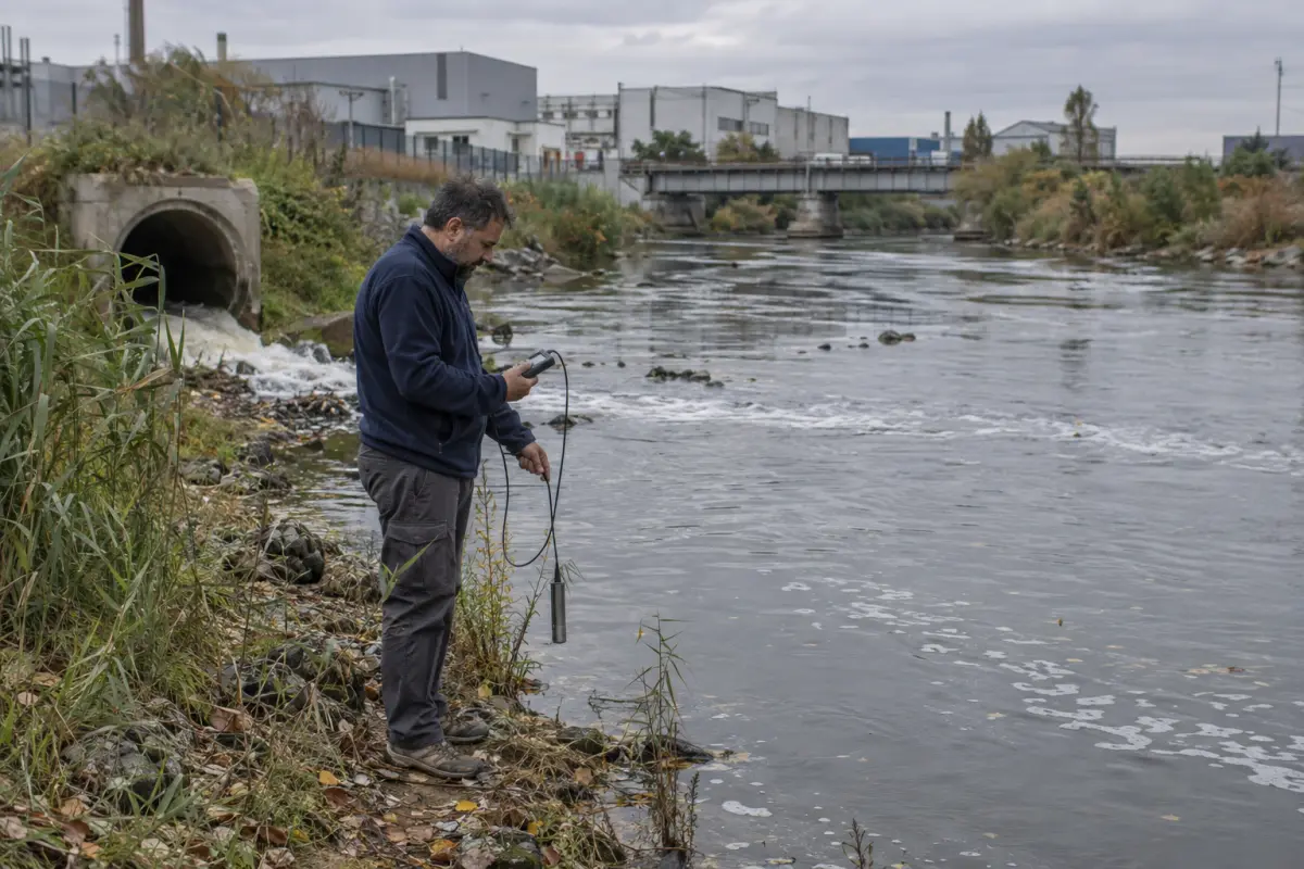 The Ergene River near Çorlu, where researchers recorded a steep fall in pollution readings during a strike at seven dyeing plants.