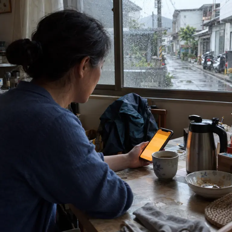 A resident in Hualien checks an emergency notification after the mistaken alert reached phones across Taiwan.