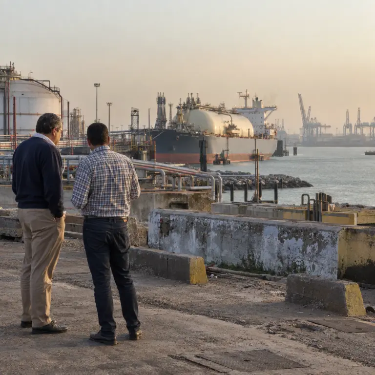 A tanker waits off the Mohammedia import terminal while the berth remains closed for inspection.