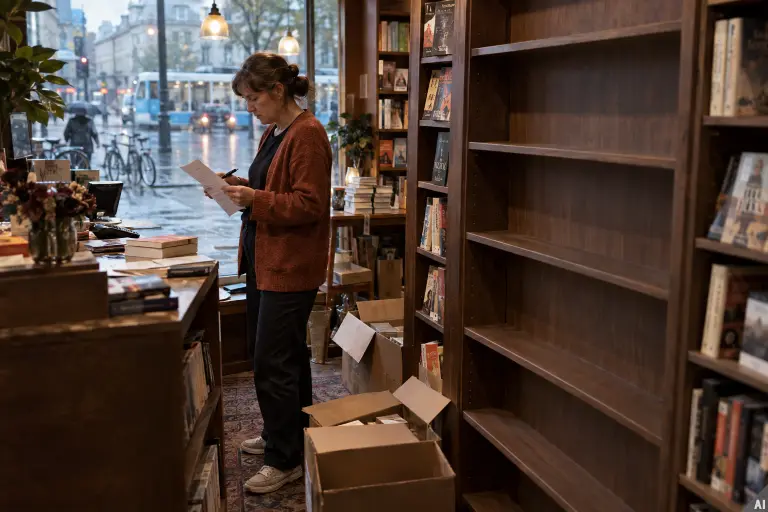 An independent Gothenburg bookshop has empty spaces on its fiction shelves after a shortage of printing paper delayed autumn releases.