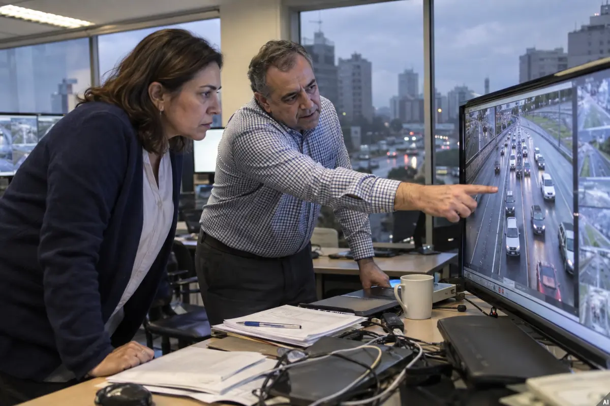 A traffic reviewer checks radar readings in a Santiago monitoring room as Chile’s citation backlog grows.