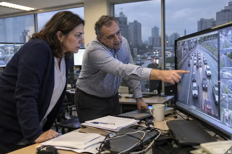 A traffic reviewer checks radar readings in a Santiago monitoring room as Chile’s citation backlog grows.