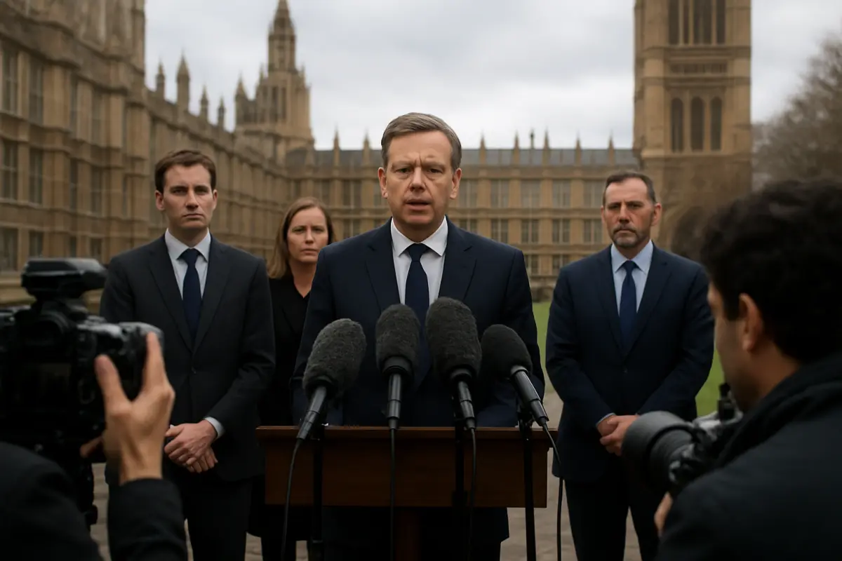 Home Secretary announces the Public Scrutiny and Accountability Bill outside the Houses of Parliament, London.