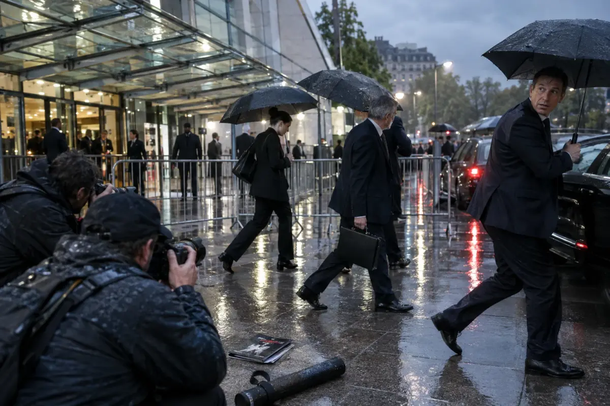 Departure from the Palais des Congrès after the leak: festival officials leave under heavy security in Paris on Monday evening.