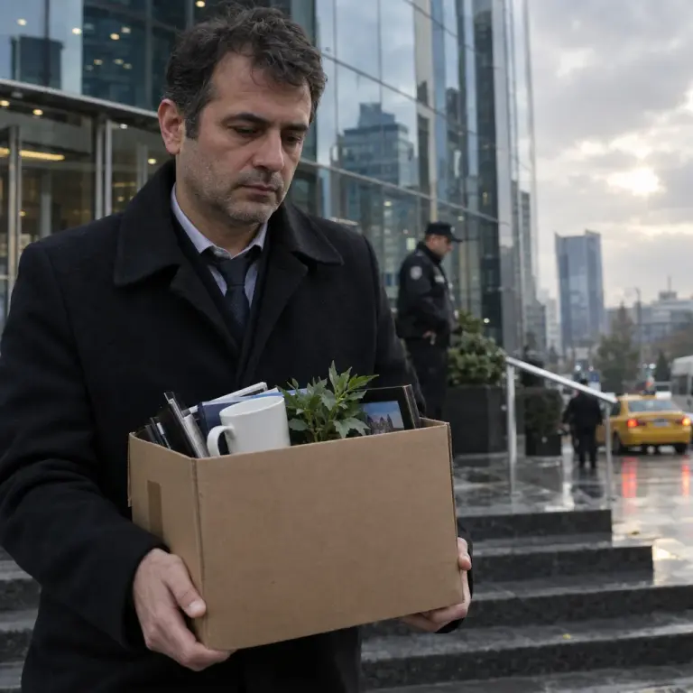 A TeknoDemir employee leaves the group's Maslak headquarters with a personal box after the company's trading suspension.