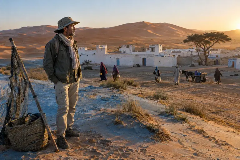 Ujwal Zacharia surveys the blue-tinged dunes near Merzouga where villagers say soil and wells have unexpectedly recovered.