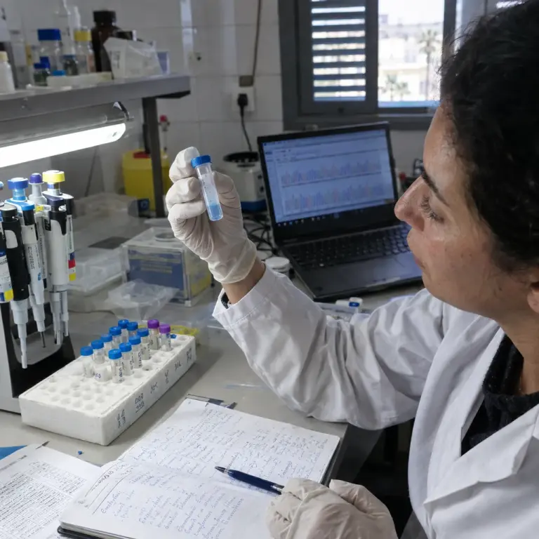 Lab technicians in Rabat prepare the blue sand samples for sequencing amid the government-ordered containment.