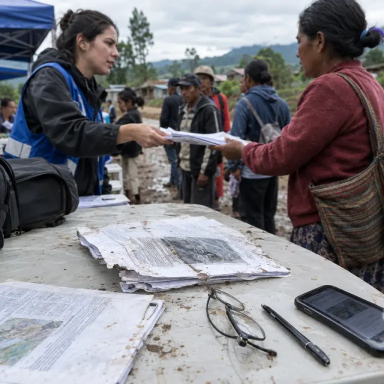 Leaked EIA and procurement pages examined at an NGO information stall in Can Gio on Monday.