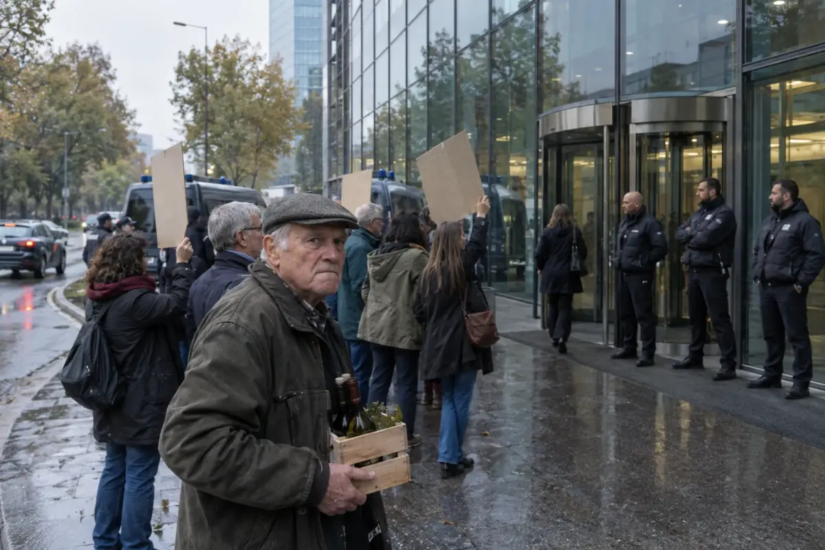 Protesters and police outside GreenLido’s Milan HQ after the ledger leak, Monday 21 September.