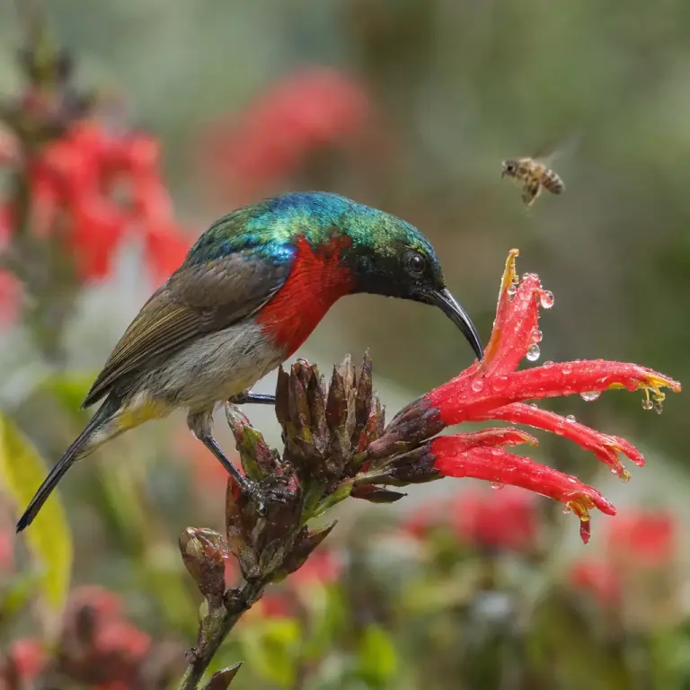 A sunbird feeds from a native flower in a newly created corridor on Laikipia’s grazing land.
