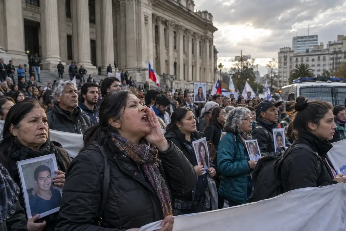Relatives and patients protest outside the Ministry of Public Health in Santiago after leaked files tied a state antibiotic contract to toxic contamination.