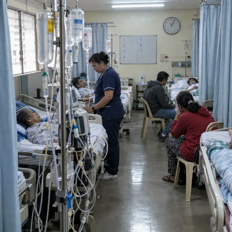 An overcrowded ward at Lomal General as admissions surge.