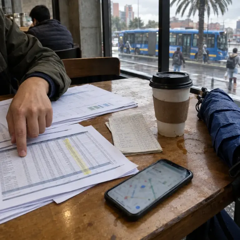 Printed extracts from the leaked ledger and a map on a phone, reviewed by a researcher in Bogotá. (Paulo Í. Pinheiro)