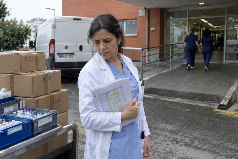 Hospital pharmacy loading bay, Lisbon — a pharmacist holding the leaked spreadsheet that triggered the probe.