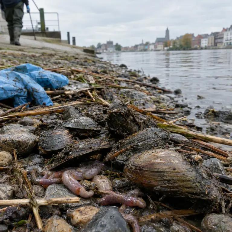 Dead mussels and benthic invertebrates collected from a site on the Lys, part of independent testing that found engineered markers.