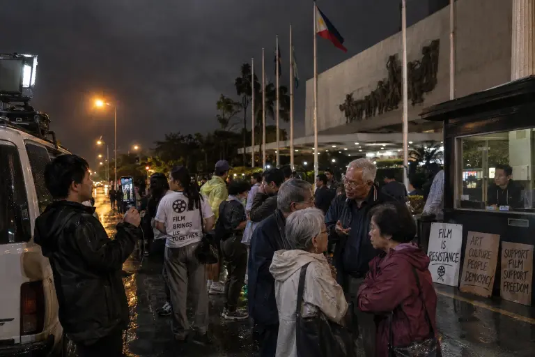 Crowds gather outside the Cultural Center of the Philippines after the artistic director’s late resignation, Manila, 20 September.