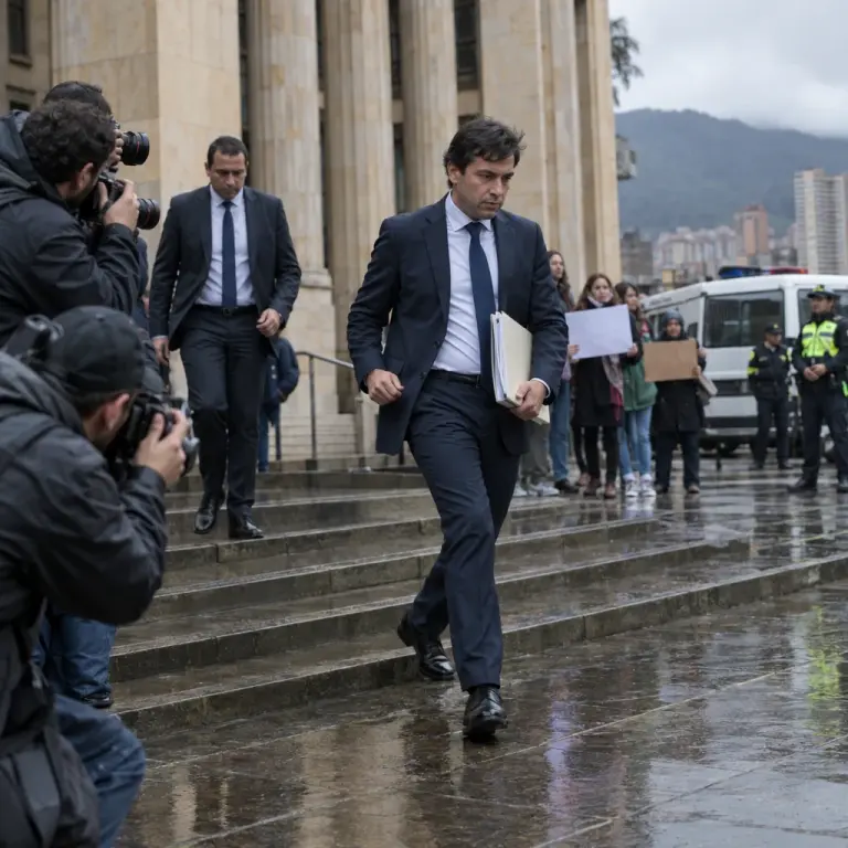Prosecutors leave Bogotá’s courthouse after the bail hearing on Tuesday morning.